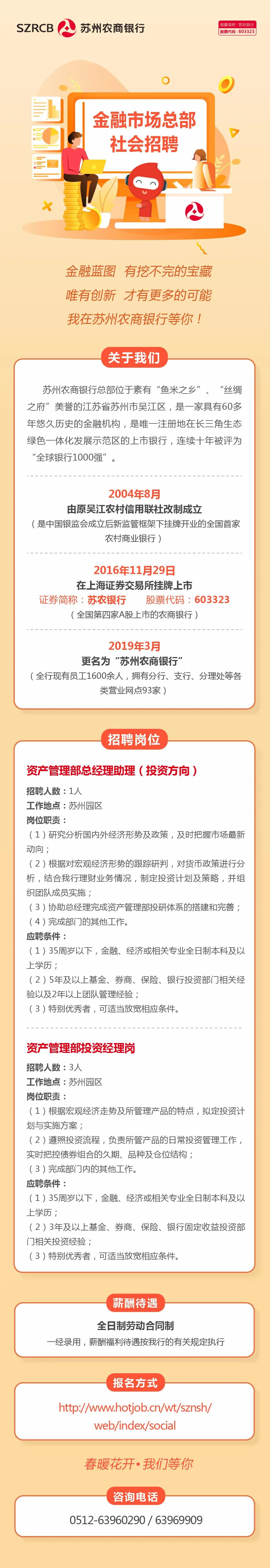 苏州农商银行总行金融市场总部2020年社会招聘启事